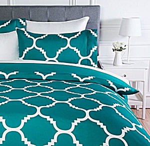 image of Amazonbasics - Juego De Funda Nrdica De Microfibra Ligera De Microfibra, 135 X 200 CM, Cerceta Celosa (teal Trellis)
