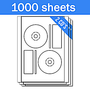 image of Memorex Compatible Disc CD DVD Labels With Large Core Center (2 Labels Per Sheet, White, 1000 Sheets)
