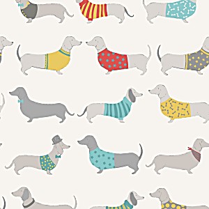 image of Catherine Lansfield Silly Sausage Dogs Wallpaper Multi Muriva 165531