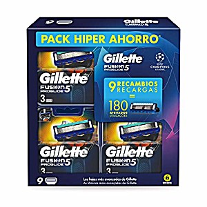 image of Gillete Fusion Proglide Cuchillas De Afeitar, Pack Ahorro Champions League, Paquete De 9 Cuchillas De Recambio