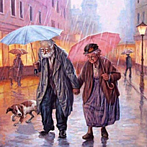 image of Zhui Star Diy Full Drill Round Diamond Painting Cross Stitch Kits an Old Couple In the Rain Home Decoration Art Crafts 40X40CM