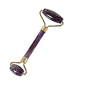 image of Jade Roller Massager Nat�rliche Amethyst Quarz Gesichts Roller Massage Jade Stein Gesicht Hals Massage Hautpflege-tool Anti-falten Mit Double Head