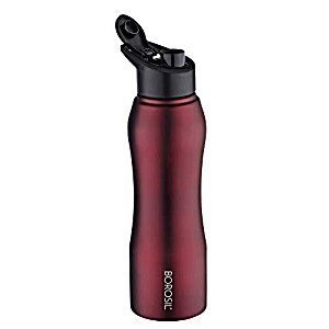 image of Borosil Grip N Sip Stainless Steel Bottle, Maroon