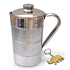 image of Dungri India Craft Copper Jug With Lid Outside Stainless Steel, Improve Health