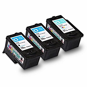 image of Inkuten - 3 Pack Canon Pixma MP280, 2 Black and 1 Tri-color High Yield Ink Cartridges Compatible