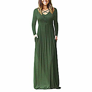 image of Lanwiny Damen Strandkleider Damen Sommer Kurzarm Rundhals Drucken Kleider Sommerkleid Maxikleid Casual Lang Streetwear Cocktailkleid Abendkleid