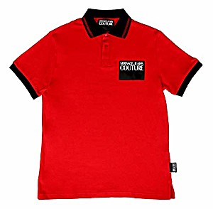 image of Versace Jeans Couture Red 100% Cotton Short Sleeve Polo Shirt-52 For Mens