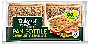 image of Dulcesol Pan Sottile Bread With Grains and Seeds 310 G (8 Pieces)