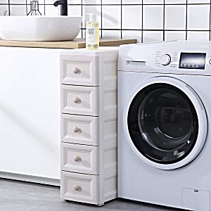image of Ganvol Waterproof Plastic Chest of Drawers Ikea, Size D31 X W37 X H82 CM, 5 Shelves On Wheels