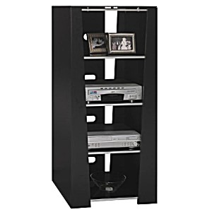 image of Bush Denali Black Entertainment Audio Tower Rack Cabinet By Bush Industries
