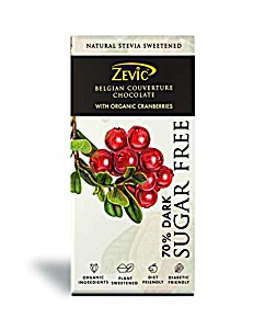 image of Zevic 70% Dark Belgian Sugar Free Chocolate With Organic Cranberries 90GM, sweetened With Stevia (keto) - High In Immunity Enhancing Antioxidants