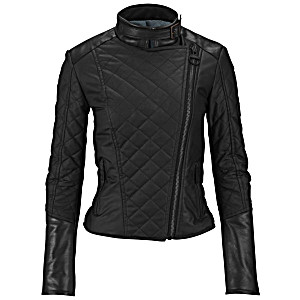 image of Knutsford Women's Leather Trim Wax Cotton Biker Jacket - Black