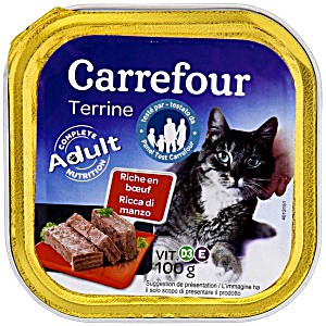image of Carrefour Adult Terrine Ricca Di Manzo Per Gatti 100 G