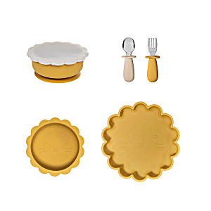 image of Soina Mahlzeiten Geschenkset Mit Silikon Teller, Sch�ssel Und Besteckset, Ocre