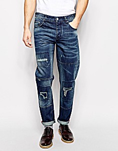 image of Asos Slim Jeans With Rip And Repair - Blue
