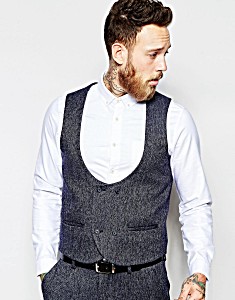 image of Asos Slim Waistcoat In Tweed - Grey