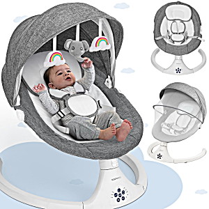 image of Caveen H09626 Baby Swing For Infants, Electric Bluetooth Baby Rocker, 5 Swing Speeds, 3 Seat Positions, Adapter & Battery Operated (gray)