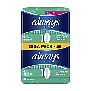 Always | Ultra Serviettes Sanitaires Sac Non Parfume 38Ctavec Ailette Ultra Mince Normal Plus Serviette Hygienique (4015400495987)