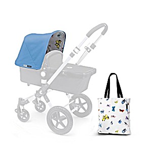 image of Bugaboo Cameleon Andy Warhol Hood & Tote Bag - Blue / Butterflies Pushchair Not Included