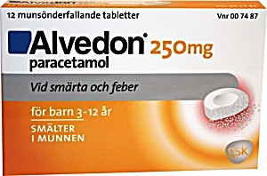 image of Alvedon, Munsnderfallande Tablett 250 MG 12 St (15-40 KG)