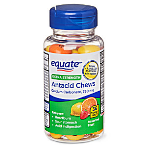 image of Equate Extra Strength Antacid Chewable Fruit Tablets, 750 MG, 36 Count