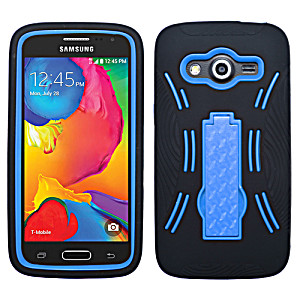 image of For Samsung Galaxy Avant Impact Case +rugged Silicone Case Cover +stand (dark Blue / Black)