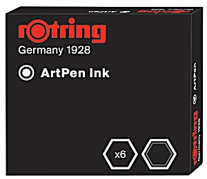 image of Rotring Tintenpatrone, Art Pen Tintenpatrone, Schwarz, 6er Schachtel