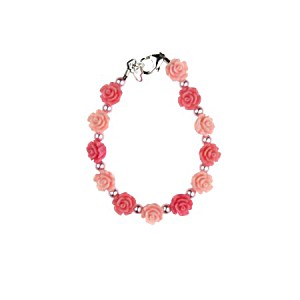 image of Pink & Rose Flowers With Pink Pearls Bracelet