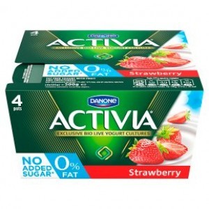 image of Activia 0% Fat Strawberry Yogurt 4 X125G