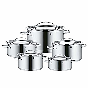 image of WMF Gala Plus Cookware Set Induction 5-piece Stainless Steel Cromargan Induction Pots Set Uncoated Saucepan Set With Metal Lid