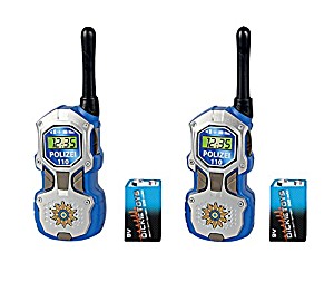 image of Dickie Spielzeug 201118181 - Walkie Talkie Polizei, Sprechfunkgert Mit 80 m Reichweite, Flexible Antenne, 2 Stck Im Set, 17 cm, Blau/silber