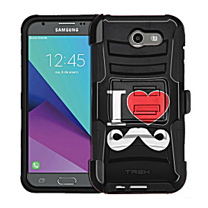 image of Samsung Galaxy J3 Emerge Armor Hybrid Case - I Love Mustache On Black