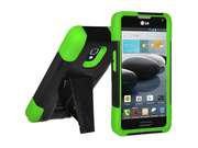 image of Amzer Double Layer Hybrid Case Cover With Kickstand For LG Optimus F6 D500 / F6 MS500- Black / Neon Green (fit All Carriers)