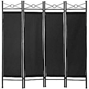 image of Tectake Paravent Sparation De Pices Cloison Amovible 4 Pans En Toile Polyester 180 CM X 160 CM X 2, 5 CM Noir