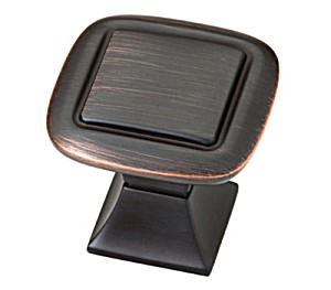 image of Brainerd Double Square 1.25-in Bronze With Copper Highlights Square Traditional Cabinet Knob