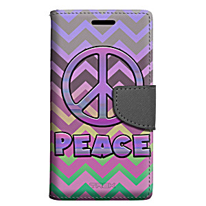 image of LG Harmony Wallet Case - Peace On Chevron Grey Plum Pink On Rainbow Case