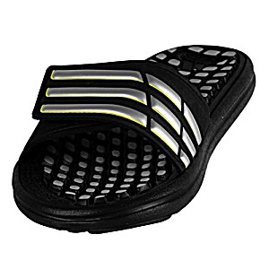 image of Adidas Calissage 2.0 Slides - Black / Metal Silver / Vivid Yellow (boys) - 1