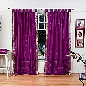 image of Violet Red Tab Top Sheer Sari Curtain / Drape / Panel - Pair