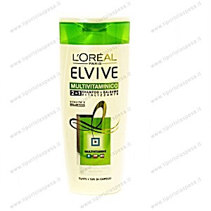 image of L'oral Paris Shampoo 2in1 Elvive Multivitaminico, Azione Vitalizzante Per Tutti I Capelli, 250 ML
