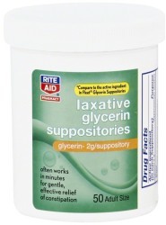 Rite Aid Glycerin Suppositories, Laxative, 2 g, Adult Size - 50 suppositories