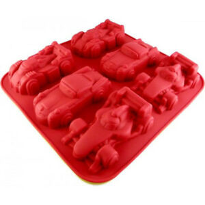 image of Silikon Backform 6 Rennwagen Sportwagen Kindergeburtstag 3D Kuchenform Formel 1