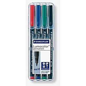 Маркеры перм. (нестир.) универс. staedtler (штедлер,Германия),набор 4шт lumocolor ,кругл,1мм,317wp4 (4007817310380)