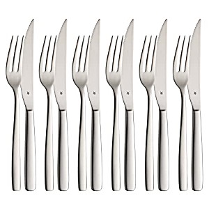 image of WMF Prego Steakbesteck 12-teilig, Fr 6 Personen, Steakgabel, Steakmesser, Cromargan Edelstahl Mattiert, Splmaschinengeeignet