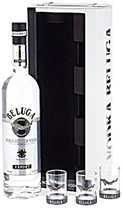 image of Beluga Export Noble Russian Vodka In Ledertasche Mit 3 Glsern 40% 0,7 l