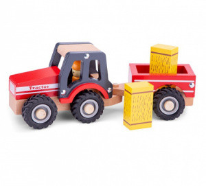 image of New Classic Toys Tractor With Trailer - Hay Stacks