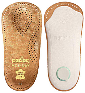 image of Pedag Holiday Semi-rigid Orthotic Insole 3 / 4 Length Extra Thin Metatarsal Heat Moldable Vegetable Tanned Leather Brown Size 14M