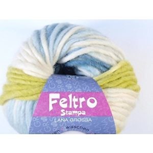 image of Lana Grossa Feltro Felt Yarn Stampa 1410 White / Green / Yellow and Green / Petrol