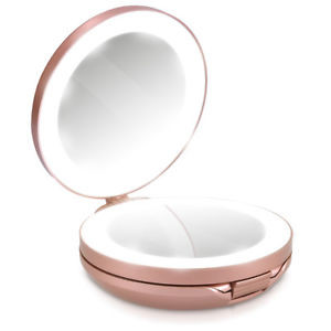 image of Led Compact Cosmetic Mirror Portable Travel Mirror 10X Magnification Rose Gold