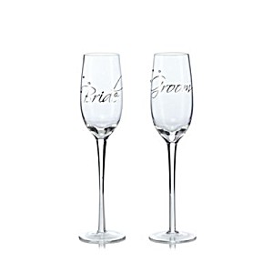 image of Star By Julien Macdonald - Set of 2 'Bride and Groom' Champagne Flutes