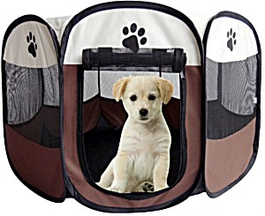 image of Brown Fabric Pet Play Pen Folding Pet Dog Cat Rabbit Pig Playpen Pet Kennel Cage, Big